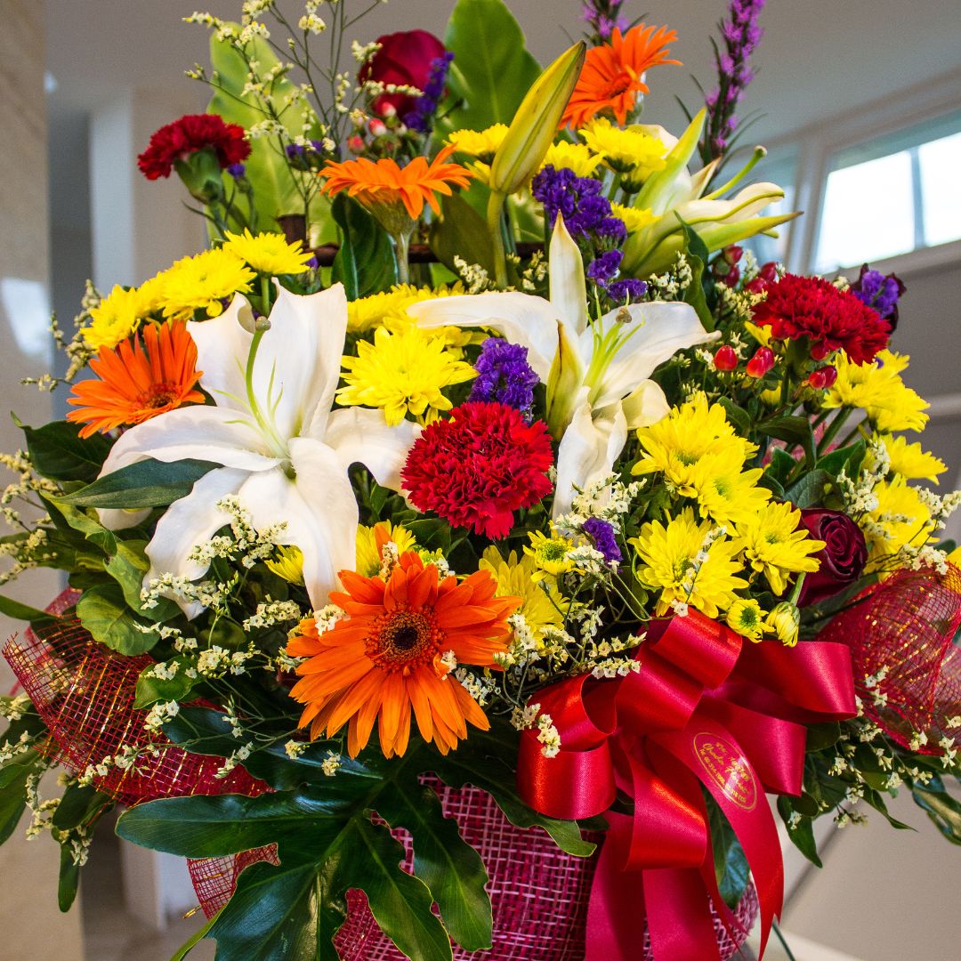 A big bouquet with lilies and other flowers